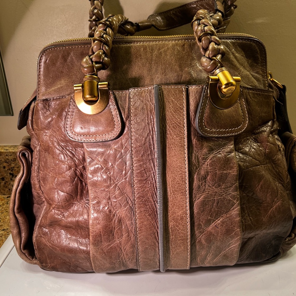 Chloe Heloise Brown Distressed Leather Shoulder Bag with Gold Accents Vintage - Picture 14 of 15